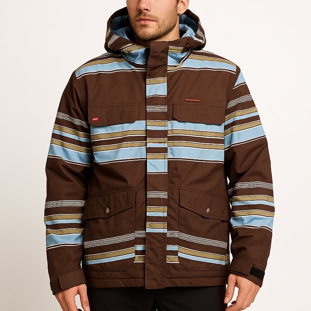 Foursquare snowboard shell jacket performance waterproof stripe Small